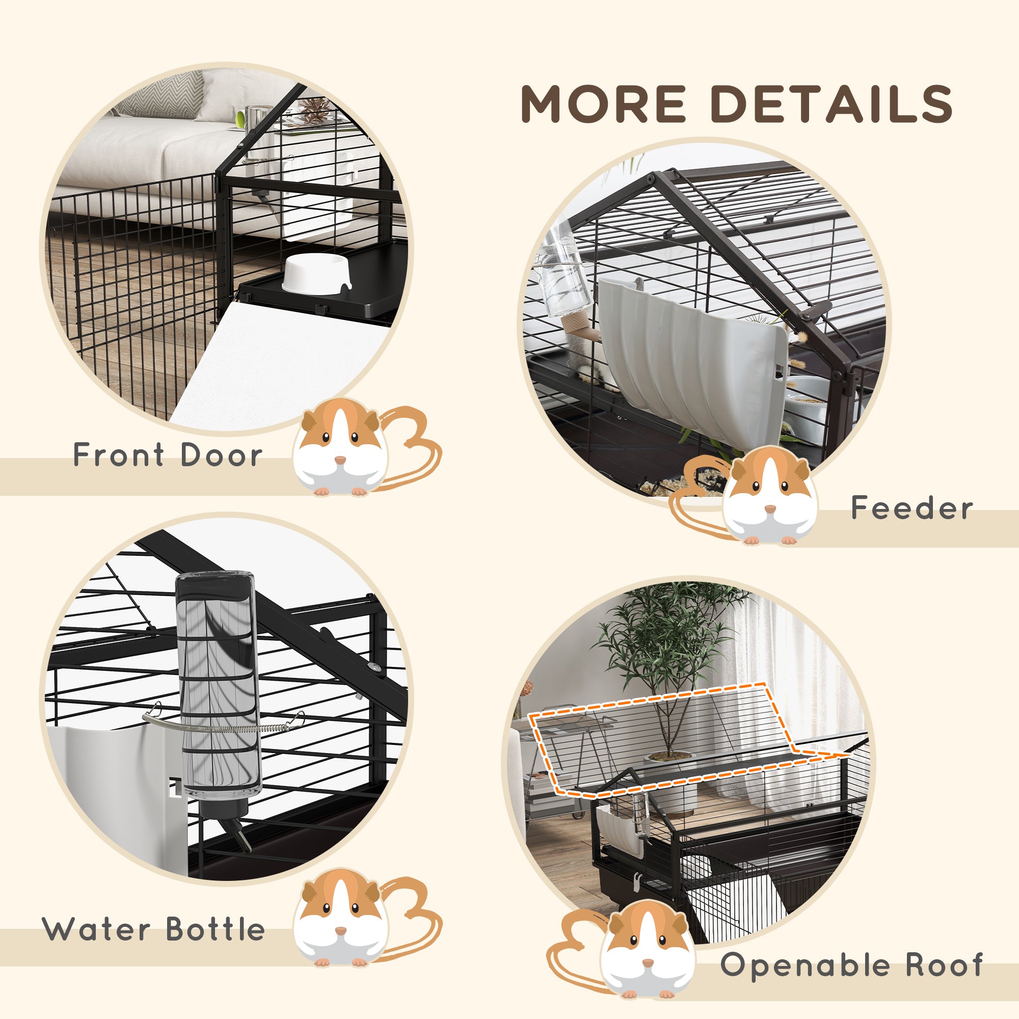 Small Animal Playpen Cage with Rolling Caster, Water Bottle 46.5"