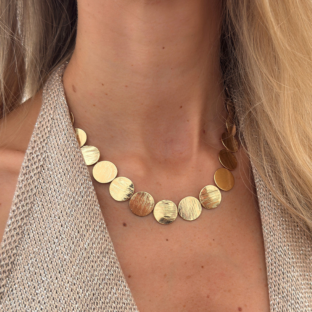 Sleek Trendy Geometric  Round Metal Patchwork Necklace For Commuting