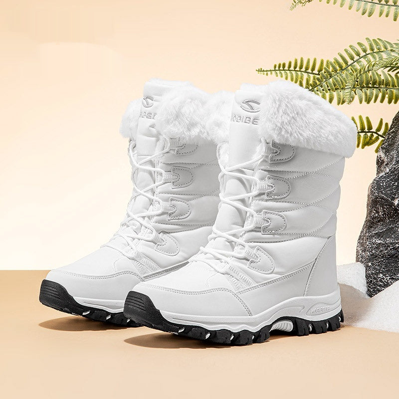 Warme Damen-Schneestiefel mit breiter Zehenpartie, mittelhoch, mit weicher Sohle und Kunstfellfutter für den Winter