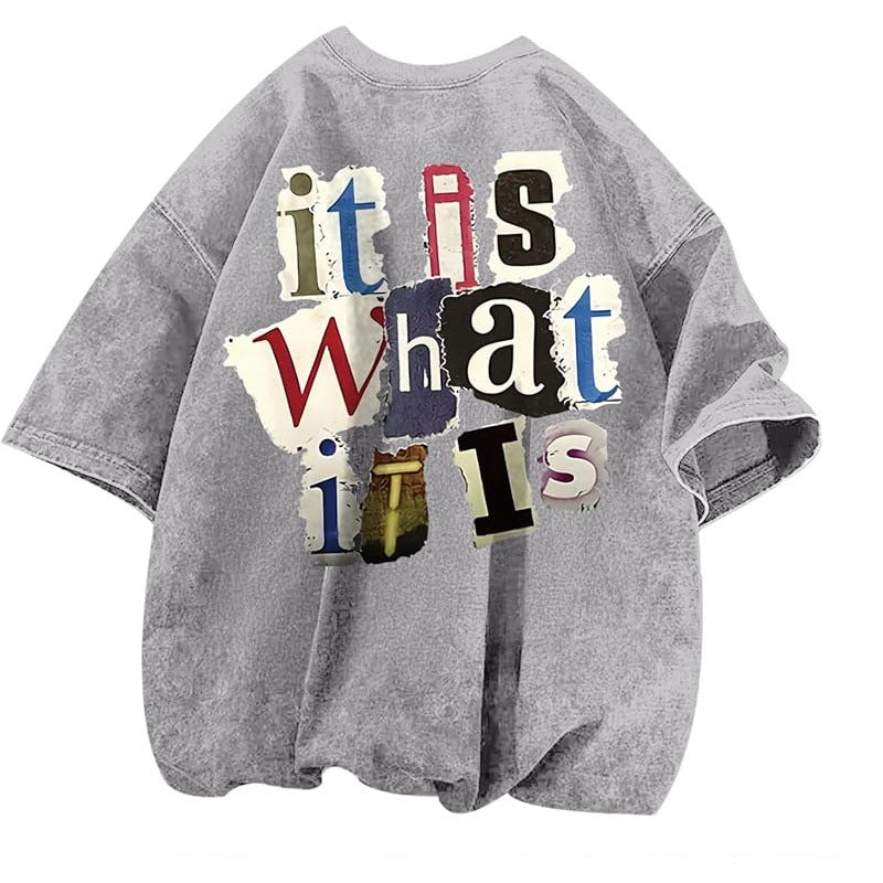 Men's Letter-Print Vintage Oversized T-Shirt