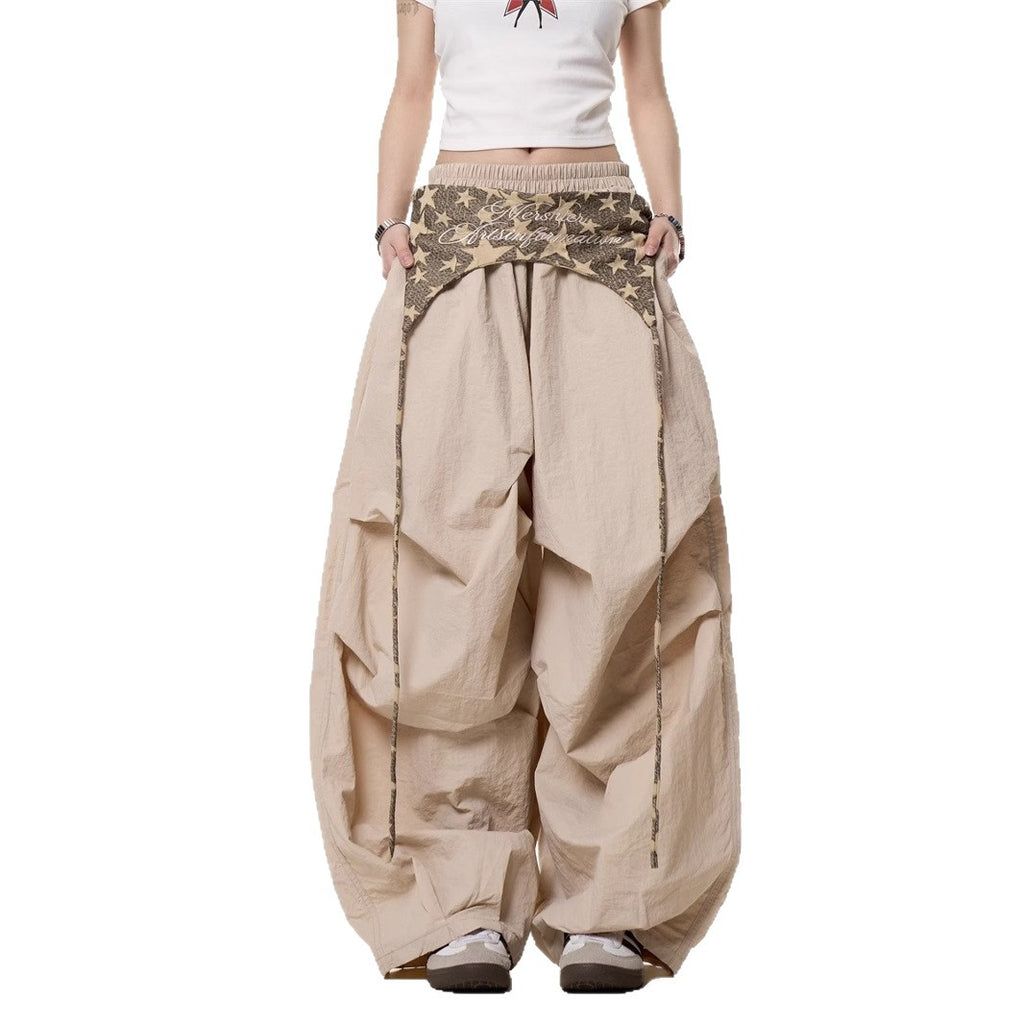 Lässige Damen-Cargohose im amerikanischen Stil mit Lagenlook und Bindebändern