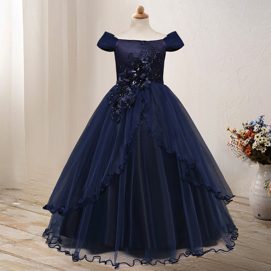 One-shoulder princess flower dress costume by Bucciato, featuring colorful floral details and a flowing fabric design.