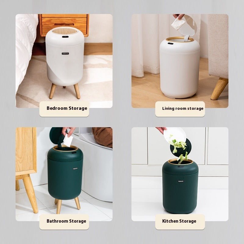 Smart Inductive Ashbin Light Luxury Round High Leg Kitchen Bathroom Living Room Bedroom Automatic Flip Large Toilet Pail