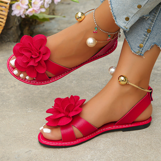Womens Flat-sole Pearl Strap Sandals