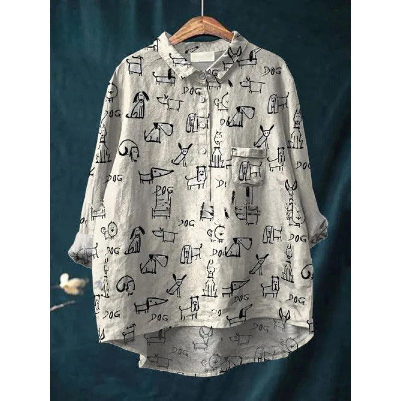 Women's European And American-style Retro Digital-print Animal Shirt