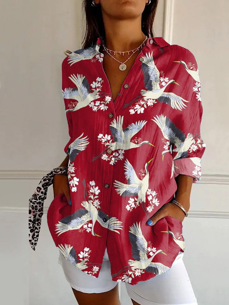 Women's Floral Pattern 3D Printed Long-Sleeve Shirt
