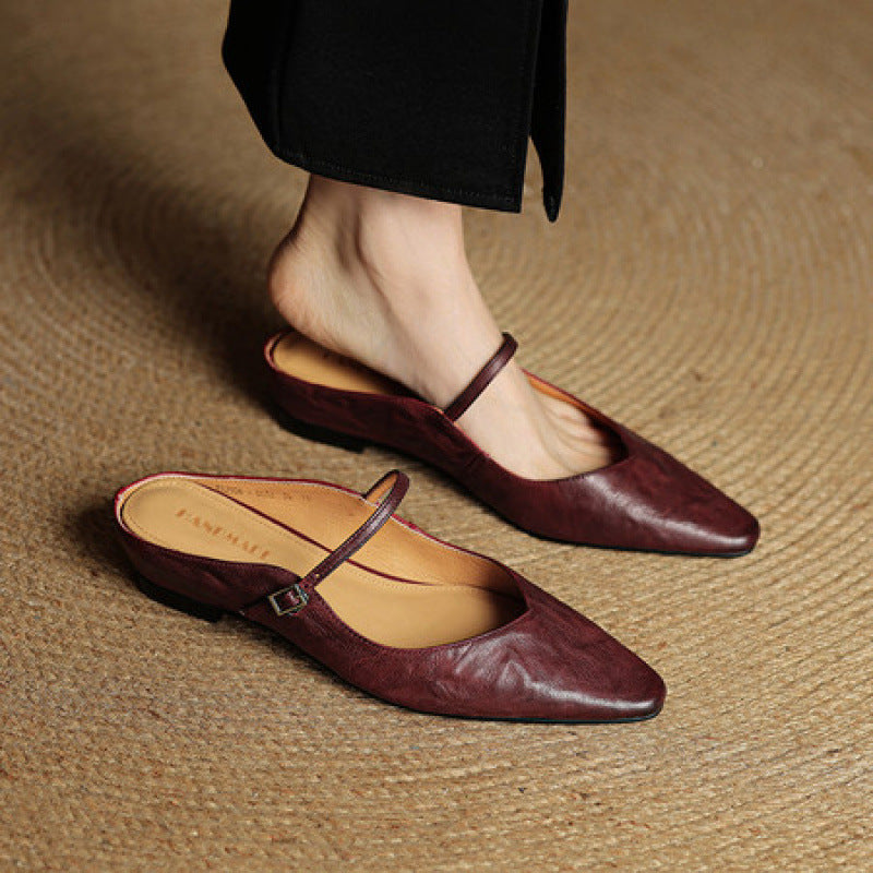 Retro Leather Slingback Wedge Sandals