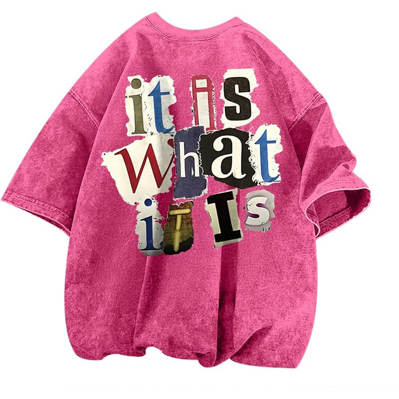 Men's Letter-Print Vintage Oversized T-Shirt