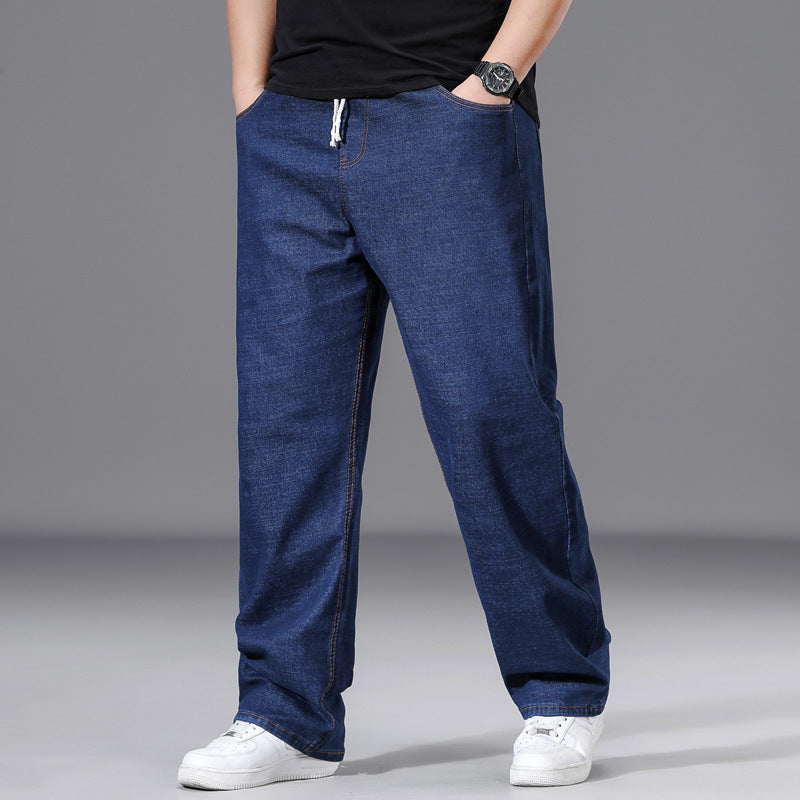 Loose-fit Straight-leg Plus-size Men's Baggy Pants With Elastic Waist