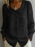 Damen-Langarmshirt mit besticktem Jacquard-Muster und Puppenkragen