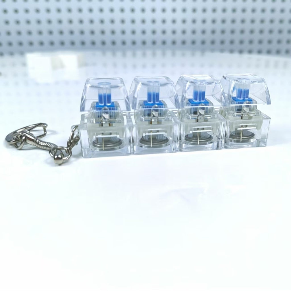 Mechanische Tastatur mit 4 Tasten, elektronisch, leuchtend, transparent, mit höhenverstellbaren Tasten, Druckreduzierung, Anti-Stress-Tastenkappen, Spielzeug, Schulranzenanhänger, Schlüsselanhänger, Dekompressions-Klicker, Gadget, Geschenk