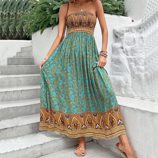 European And American-style Printed Backless Tube Dress