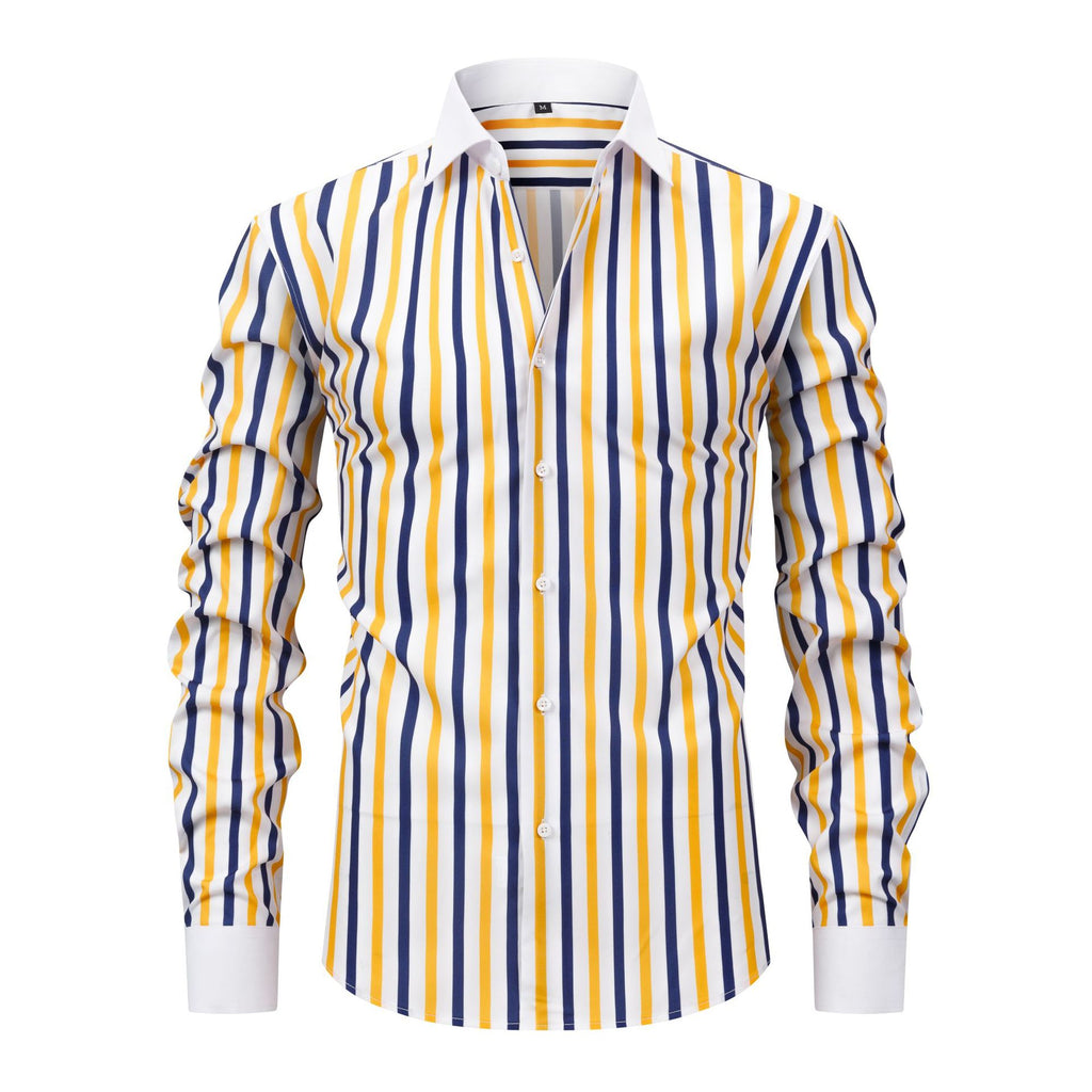 Mens Windsor-collar Long-sleeve Stretch Wrinkle-resistant Easy-care Shirt