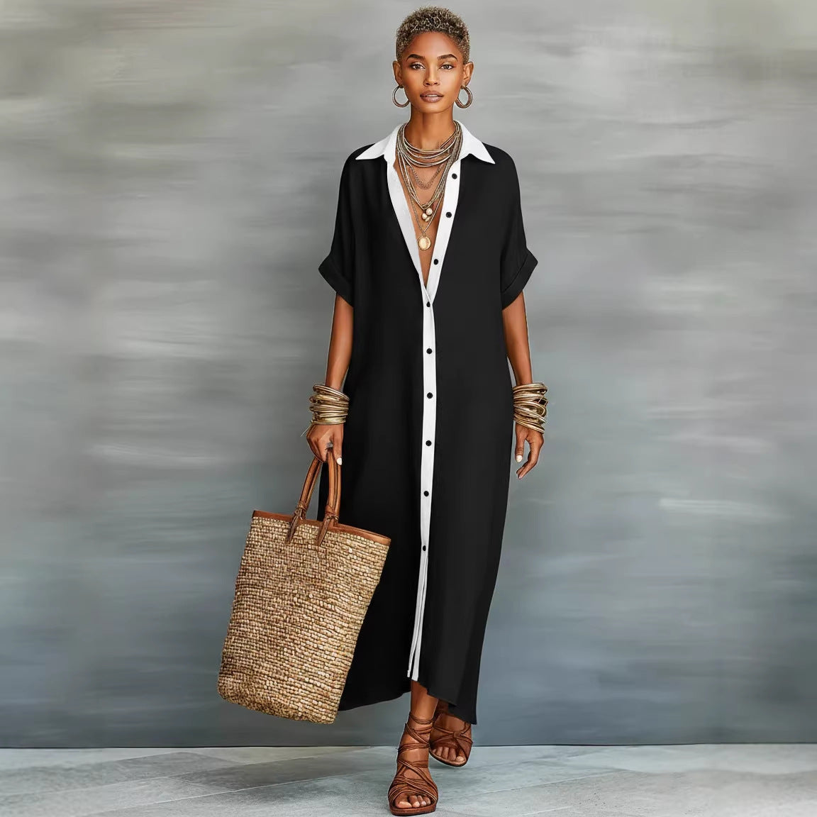 Modisches, lässiges und bequemes Kleid im Resort-Stil