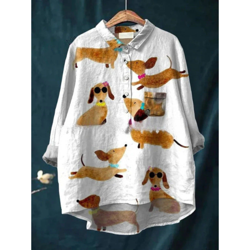 Women's European And American-style Retro Digital-print Animal Shirt