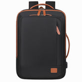 Business shoulder bag in black leather with adjustable strap and multiple compartments, designed for professional use.