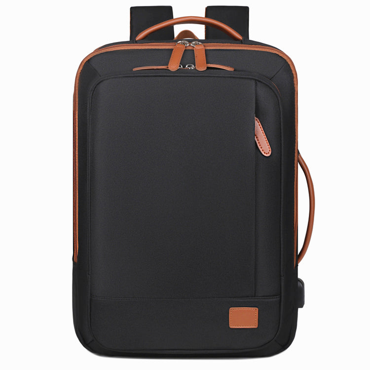 Business shoulder bag in black leather with adjustable strap and multiple compartments, designed for professional use.