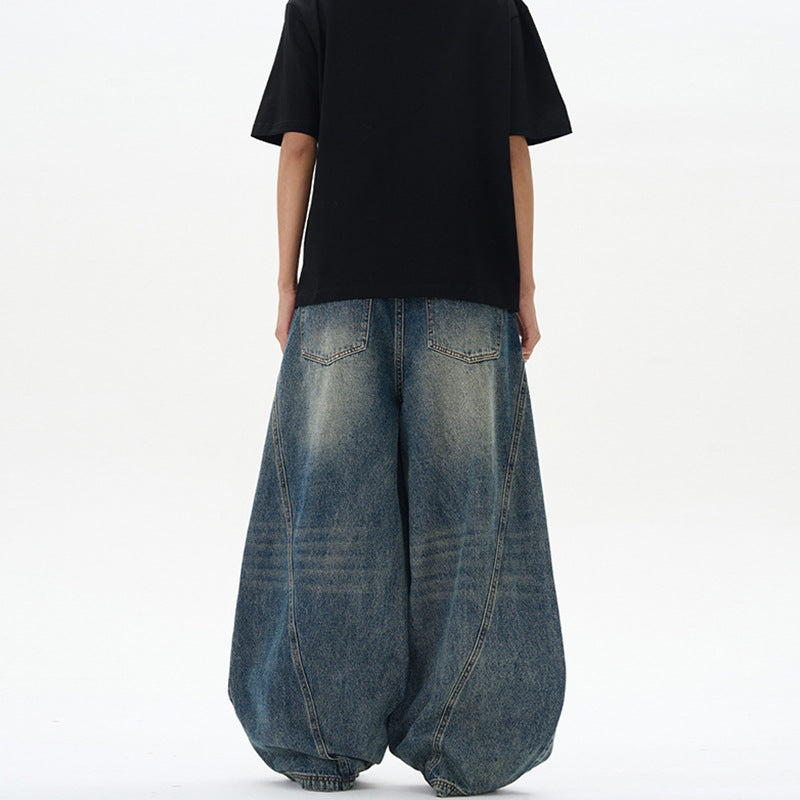 Vintage-Jeans im amerikanischen Stil, blau gewaschen, Batik-Look, Bootcut-Schnitt