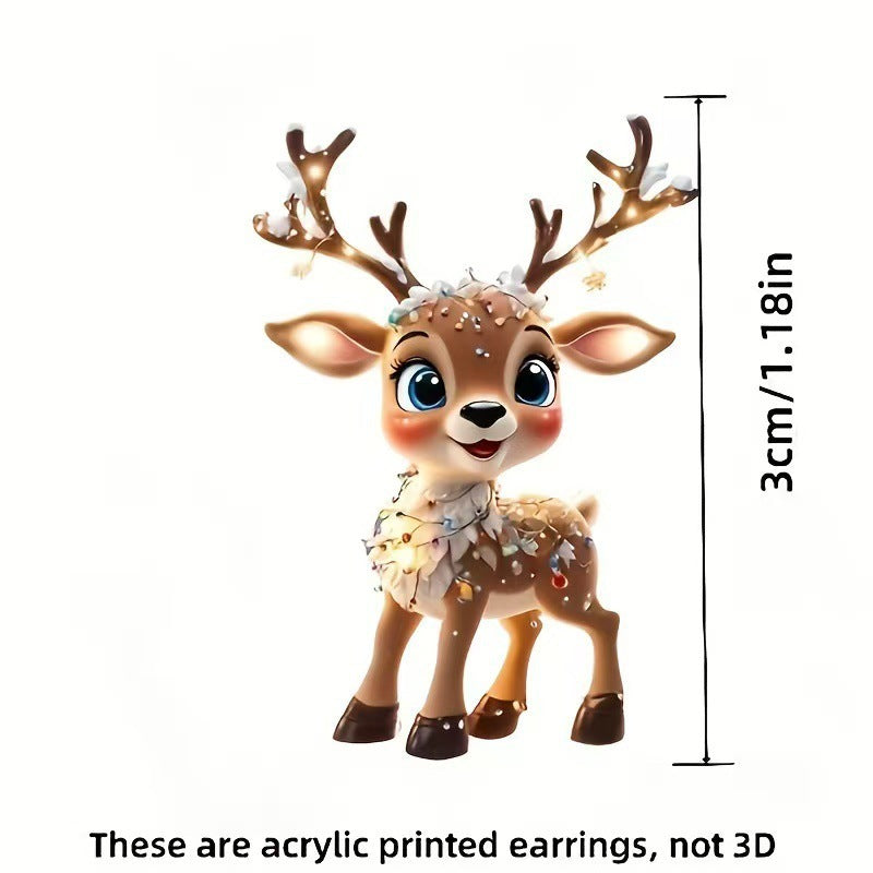 New Christmas Acrylic Earrings Featuring A Little Reindeer