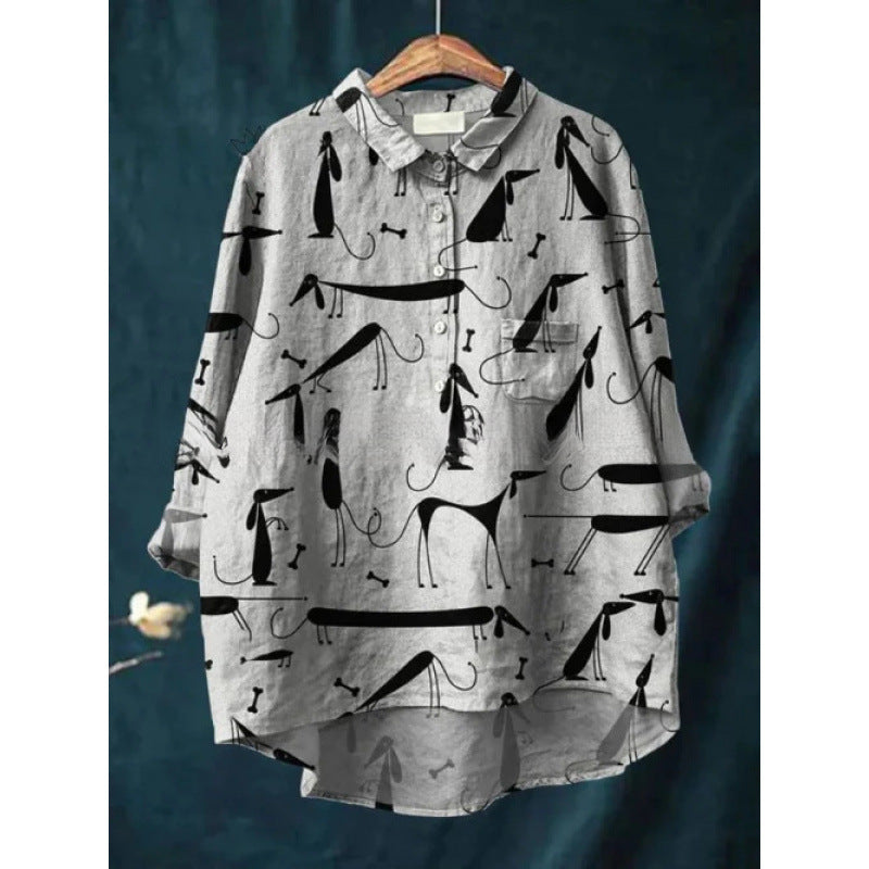 Women's European And American-style Retro Digital-print Animal Shirt