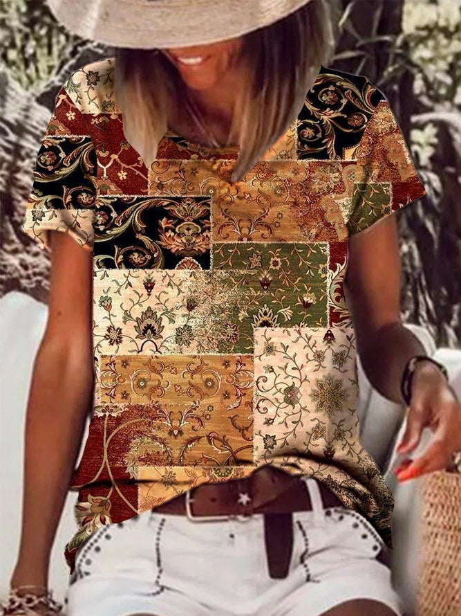 Retro printed design minimalist top in neutral tones, featuring a simple silhouette and stylish print, ideal for casual wear.