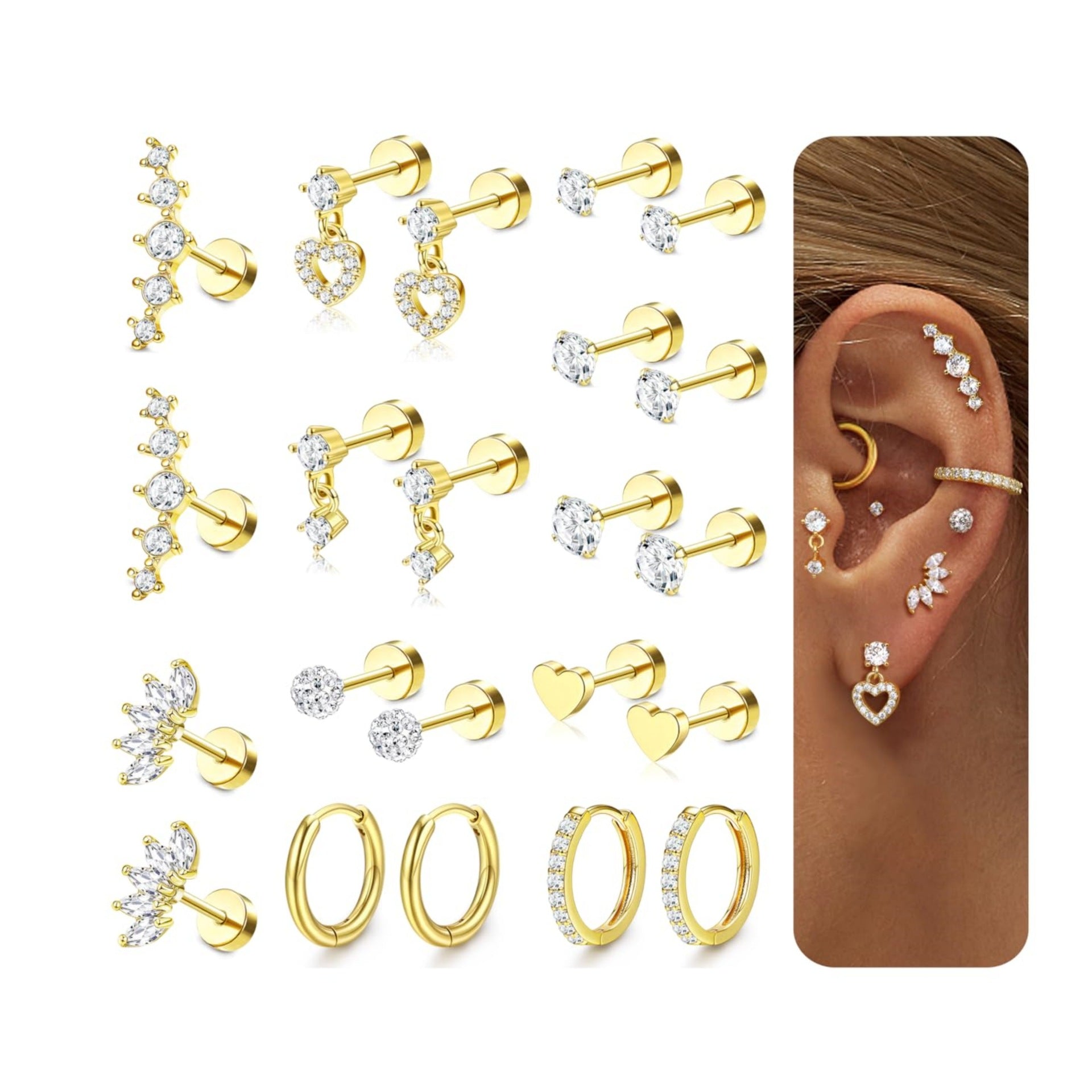 Ohrklemmen-Set mit galvanisierten Zirkonia für Damen