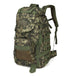 Camouflage backpack for camping, hiking, travel, and cycling, featuring multiple compartments and adjustable straps by Bucciato.