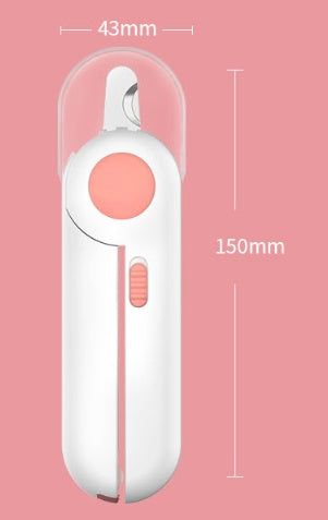 LED pet nail clipper and trimmer with ergonomic handle and built-in LED light for precise grooming of cats and dogs.
