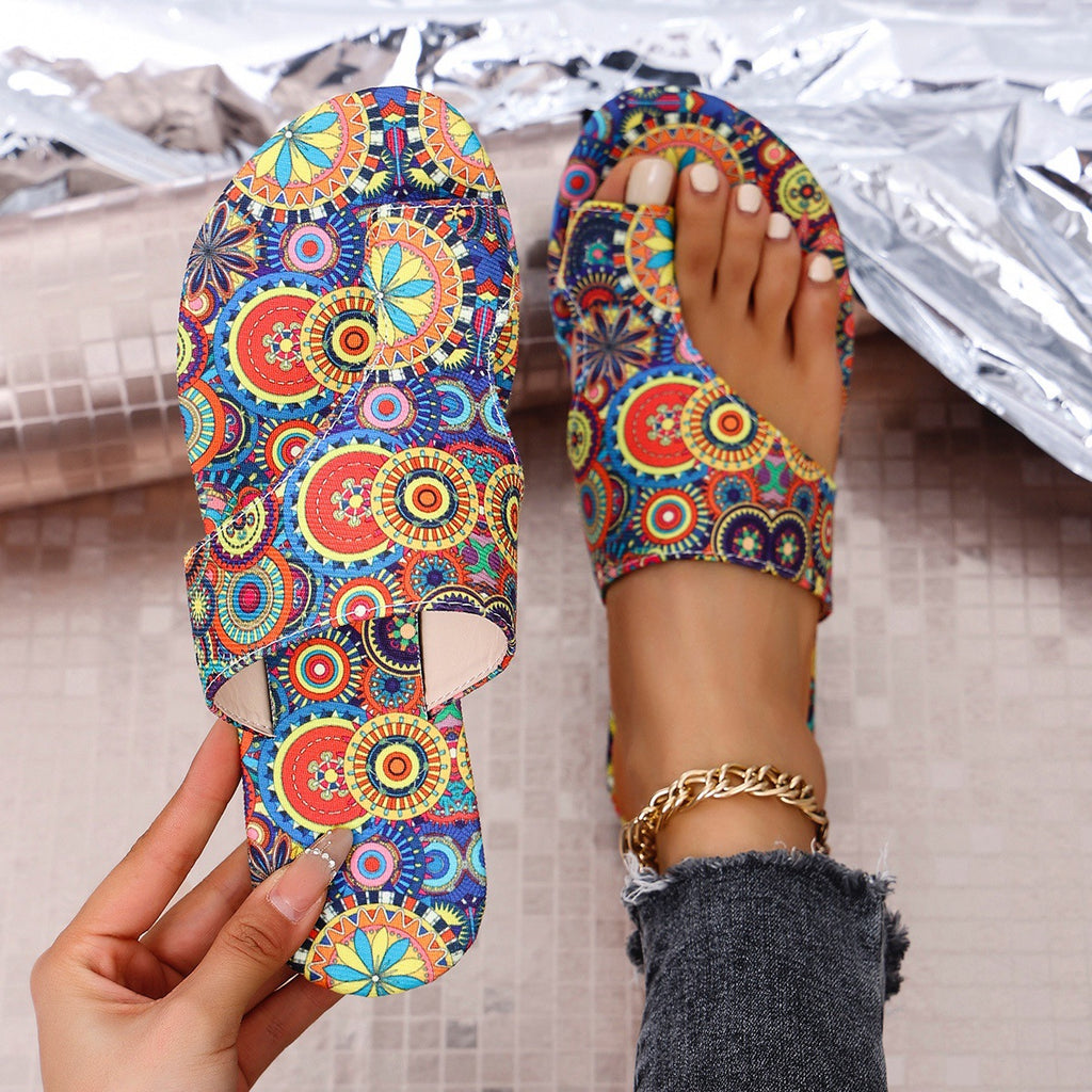 Damen-Flip-Flops mit Blumenmuster und flacher Sohle