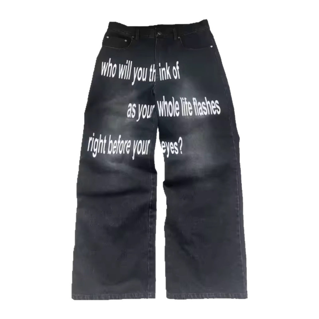 Herren-Hose mit Retro-Buchstabenprint, minimalistisch, weitem Bein