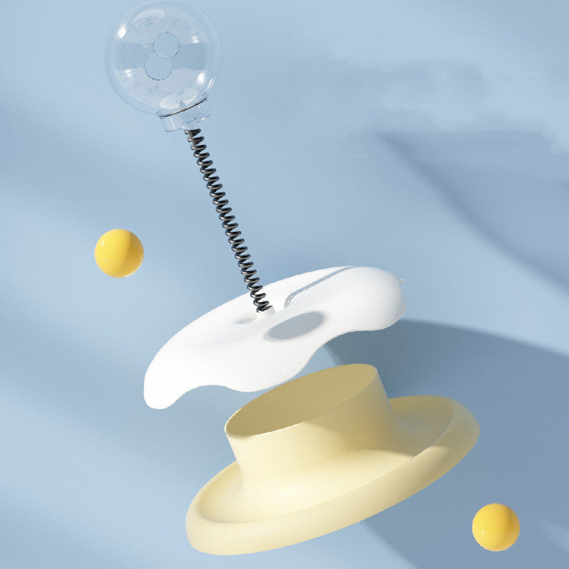 Katzenfutter-Auslaufspielzeug 2 in 1 Drehtellerball Spielzeug Kätzchen Lustiger Katzentrainingsball mit Federmechanismus Katzenzubehör Haustierprodukte