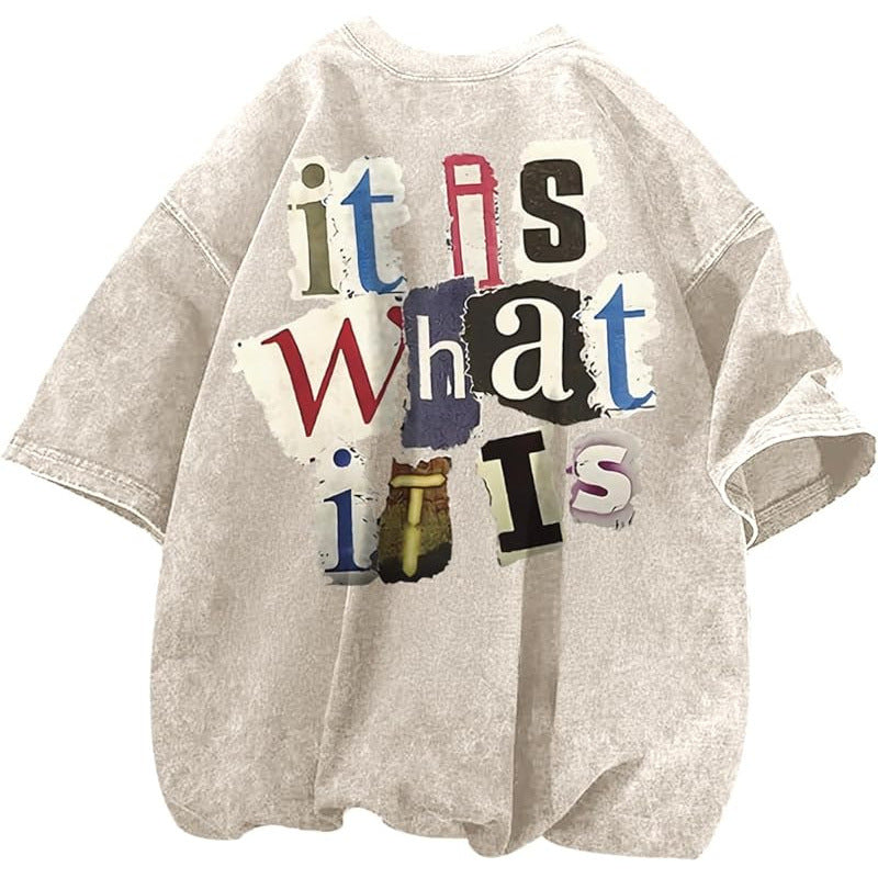 Men's Letter-Print Vintage Oversized T-Shirt