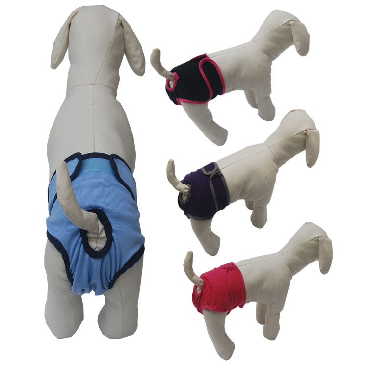 Dog puppy waterproof physiological diapers with adjustable cute patterned pants, ideal for pet comfort and hygiene.