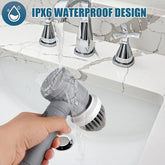 Rechargeable electric cordless cleaning brush set with turbo spin scrub heads, ideal for deep cleaning surfaces and grout.