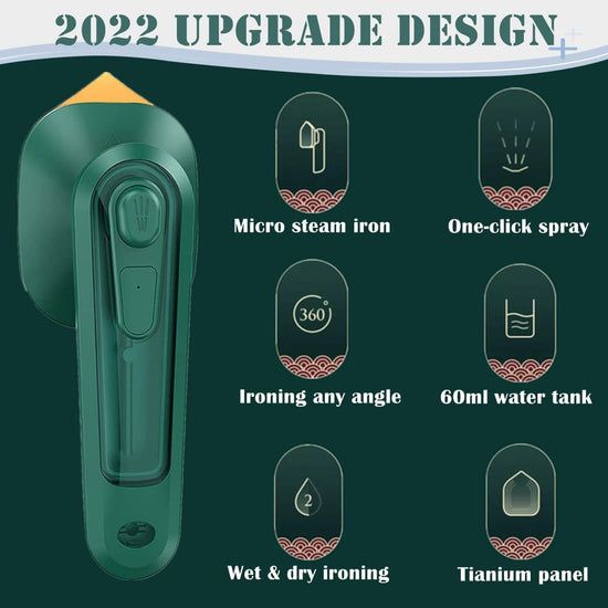 Portable handheld garment iron from Bucciato, compact electric travel steamer and mini ironing machine for household use.