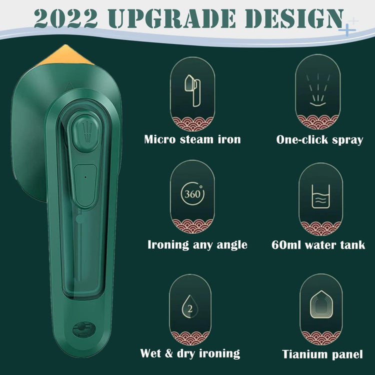 Portable handheld garment iron from Bucciato, compact electric travel steamer and mini ironing machine for household use.