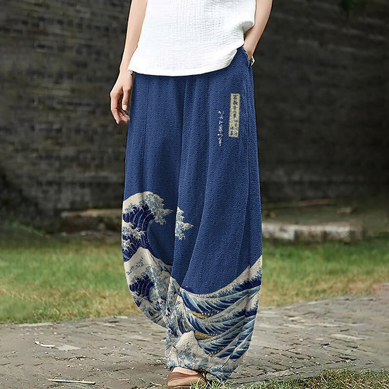 Womens Retro Artistic Floral Print Casual All-Match Pants