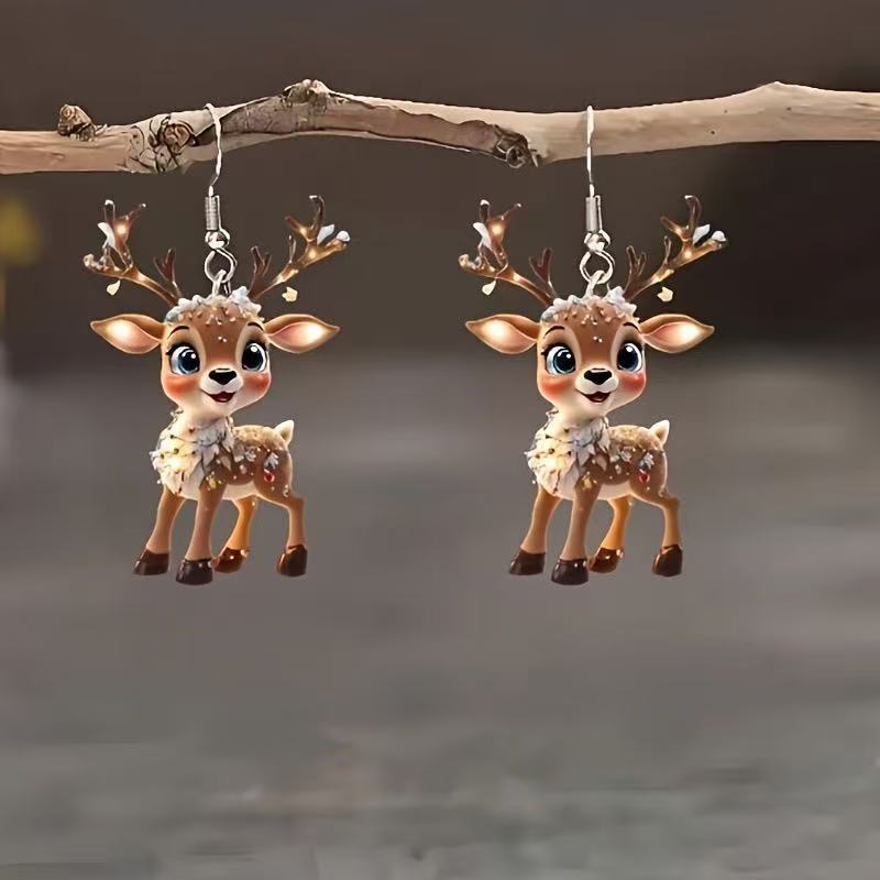 New Christmas Acrylic Earrings Featuring A Little Reindeer