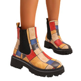Printed plus-size shaft boots for women with bold patterns and sturdy heel, showcasing stylish footwear from Bucciato Multi-Product Store.