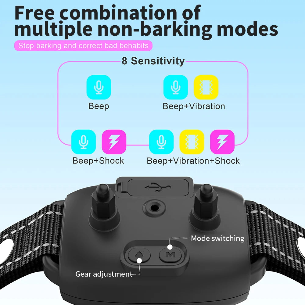 Intelligentes, automatisches Antibellhalsband für Hunde, wiederaufladbar, mit HD-Digitalanzeige, IP67 wasserdicht.