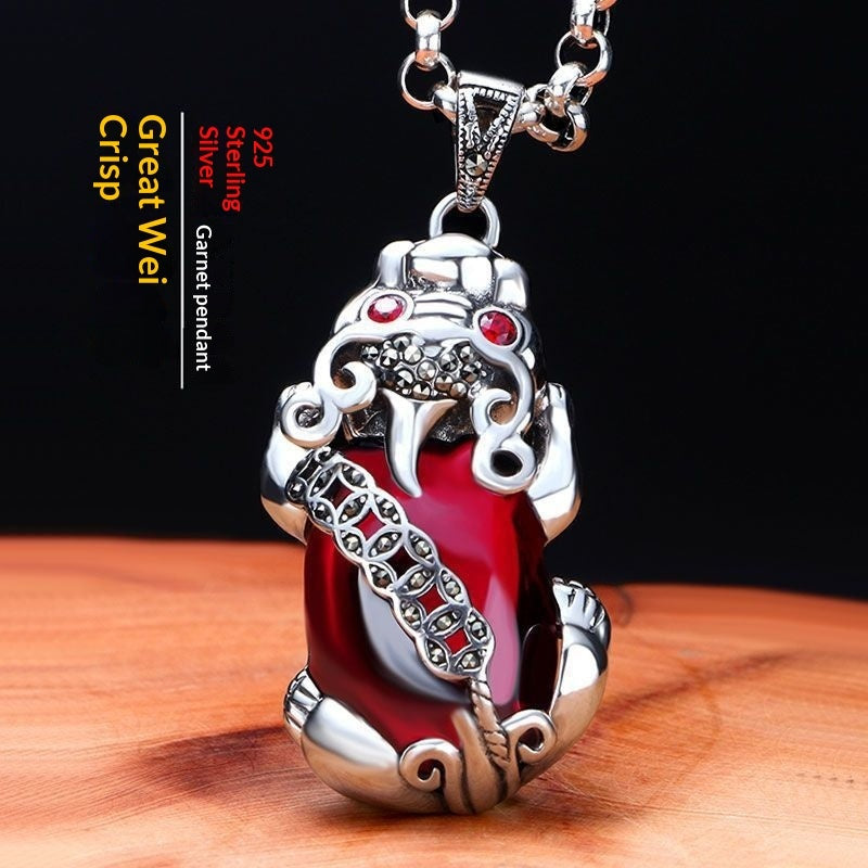Halskette aus 999er Sterlingsilber mit Pi-Xiu-Granat für Damen