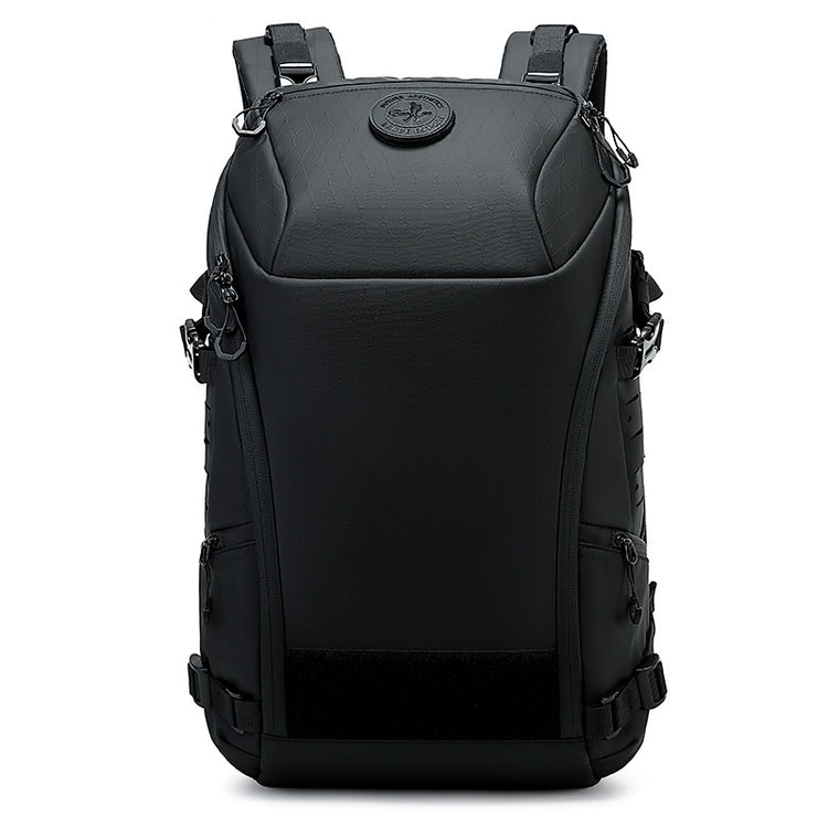 High-capacity multi-functional outdoor adventure backpack in durable fabric with multiple compartments and adjustable straps.
