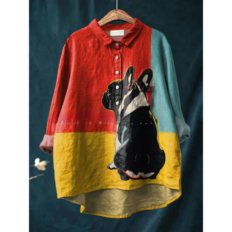 Women's European And American-style Retro Digital-print Animal Shirt