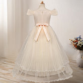 One-shoulder princess flower dress costume in pink with floral details, perfect for dress-up or costume events.