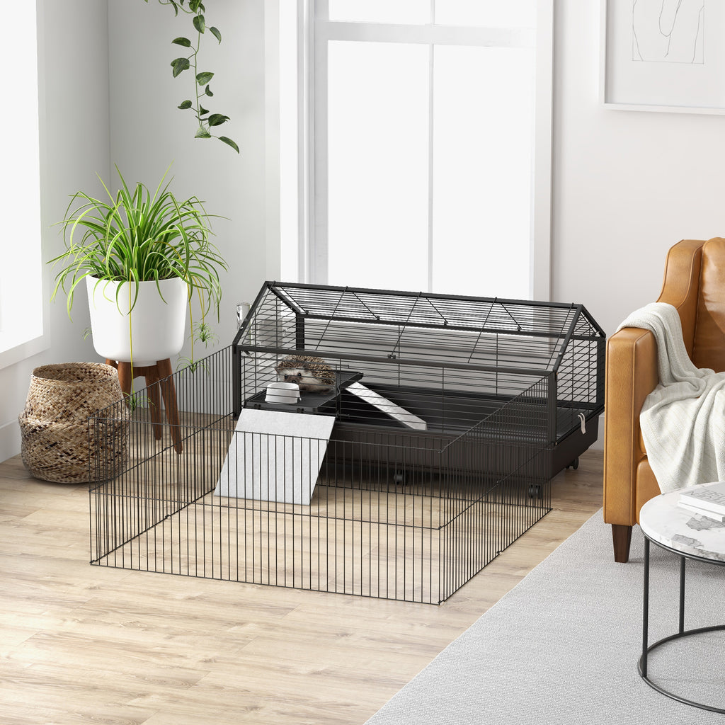 Small Animal Playpen Cage with Rolling Caster, Water Bottle 46.5"