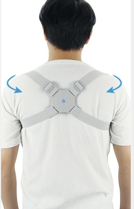 Adjustable smart back posture corrector in black, designed to improve spinal alignment and support for better posture.