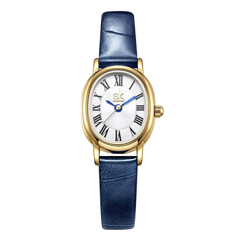 Retro-Quarzuhr mit ovalem Lederarmband