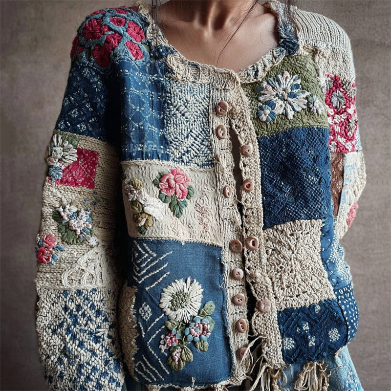 Women's Knitted Cardigan With Digital Print Pattern