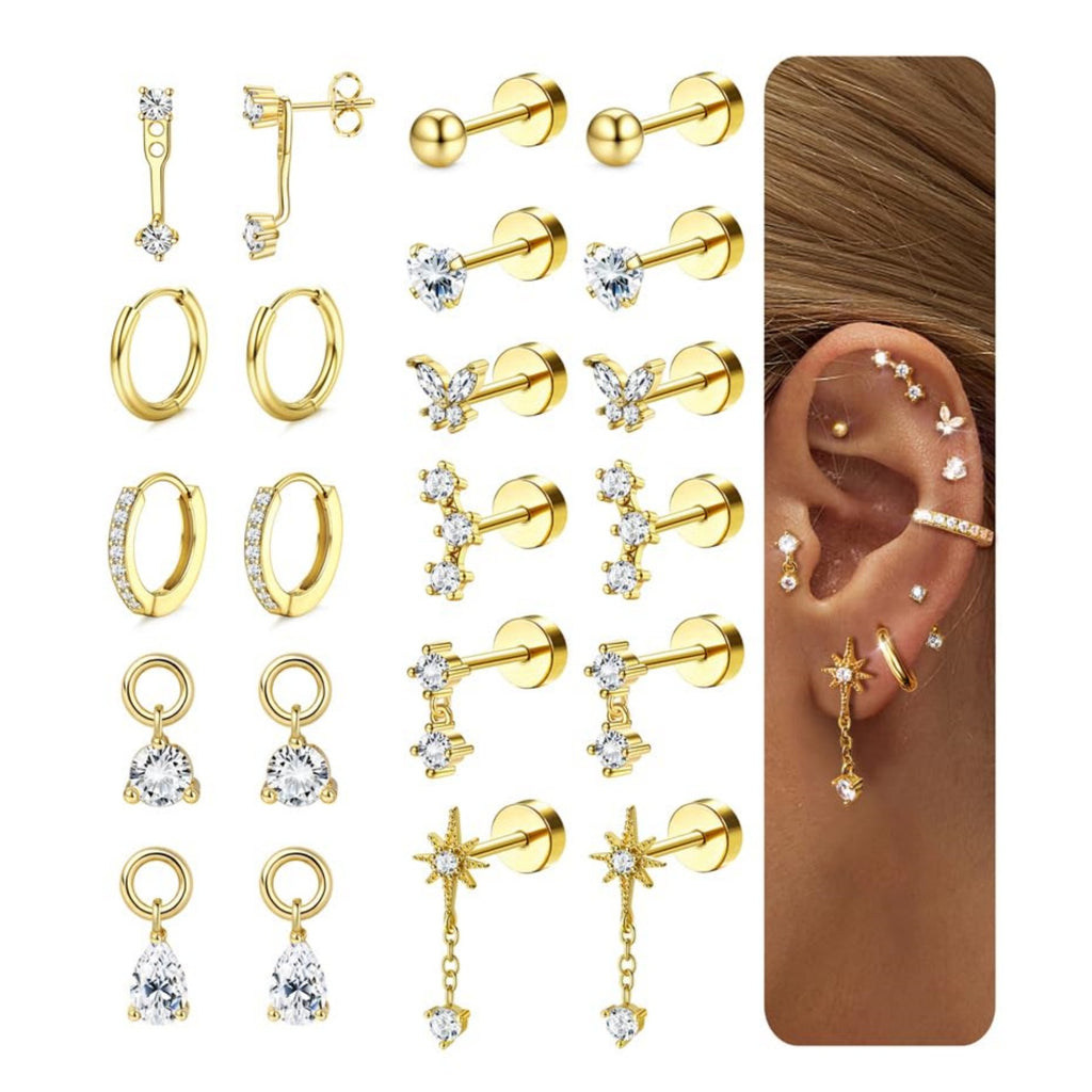 Ohrklemmen-Set mit galvanisierten Zirkonia für Damen