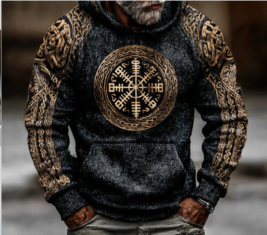 Men's European And American-Style Autumn Winter Printed Hoodie With Graphic Print